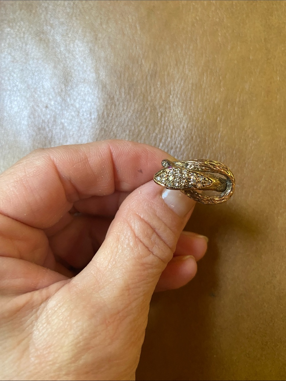 Vintage yellow gold and diamonds snake ring 5.75 - Picture 12 of 13